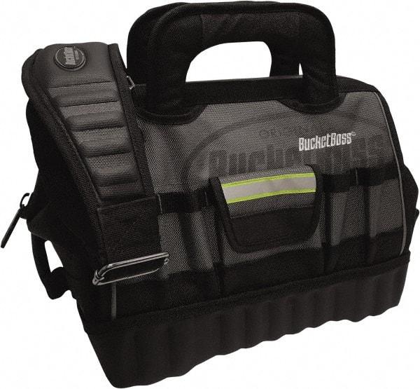 Bucket Boss - 14 Pocket Gray & Black Polyester Tool Bag - 14" Wide x 10" Deep x 11" High - Makers Industrial Supply