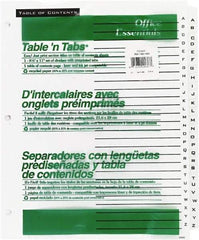 Office Essentials - 11 x 8 1/2" A to Z Label, 26 Tabs, 3-Hole Punched, Preprinted Divider - White - Makers Industrial Supply