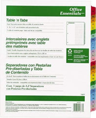 Office Essentials - 11 x 8 1/2" A to Z Label, 26 Tabs, 3-Hole Punched, Preprinted Divider - Multicolor Tabs, White Folder - Makers Industrial Supply