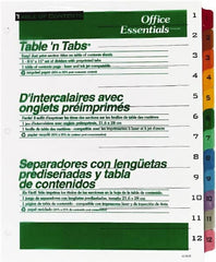 Office Essentials - 11 x 8 1/2" 1 to 12" Label, 12 Tabs, 3-Hole Punched, Preprinted Divider - Multicolor Tabs, White Folder - Makers Industrial Supply