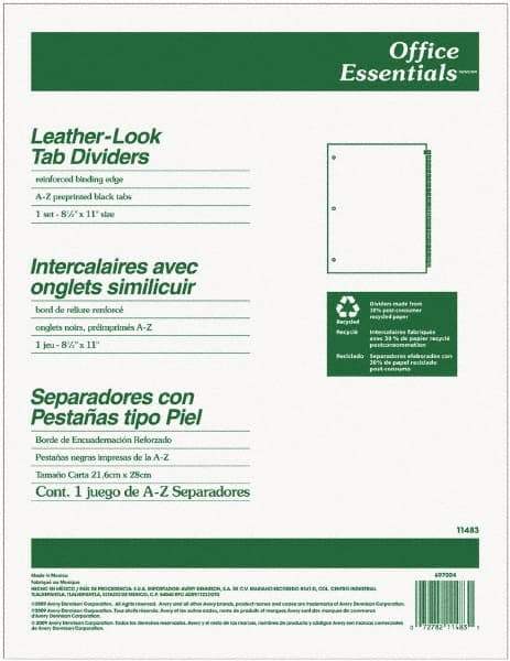 Office Essentials - 11 x 8 1/2" A to Z Label, 25 Tabs, 3-Hole Punched, Preprinted Divider - Black Tabs, Buff Folder - Makers Industrial Supply