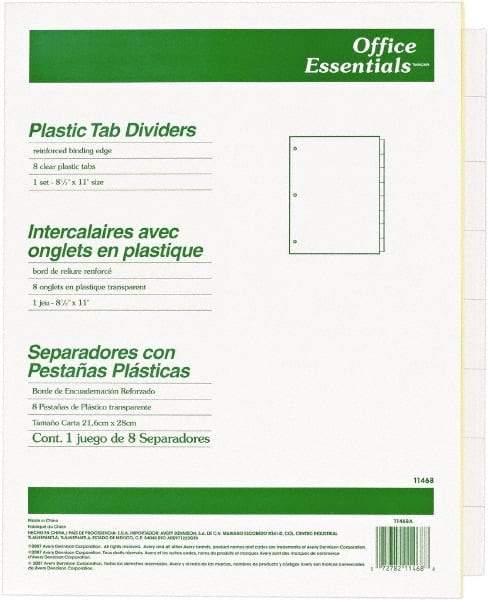 Office Essentials - 11 x 8 1/2" 8 Tabs, 3-Hole Punched, Customizable Divider - Clear Tabs, Buff Folder - Makers Industrial Supply