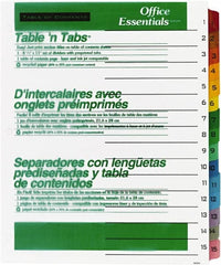 Office Essentials - 11 x 8 1/2" 1 to 15" Label, 15 Tabs, 3-Hole Punched, Preprinted Divider - Multicolor Tabs, White Folder - Makers Industrial Supply