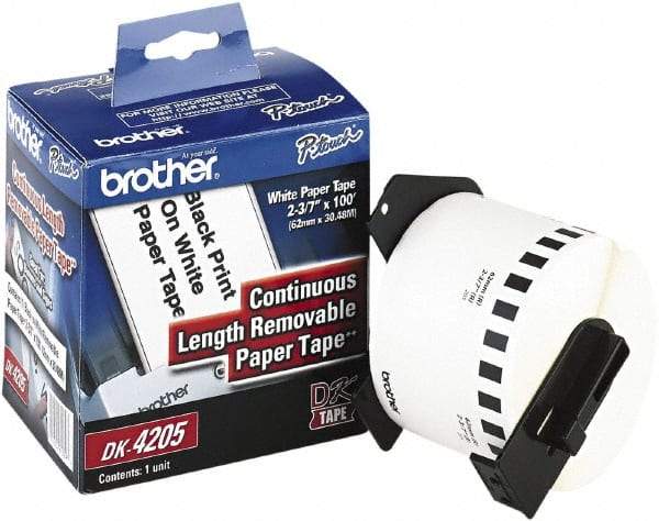 Brother - 2.4" Wide x 1,200" Long, White Paper Label Tape - For Laser/Inkjet Printers - Makers Industrial Supply