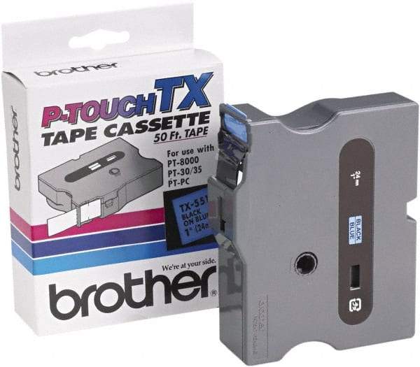 Brother - 1" Wide x 600" Long, Blue Tape Cassette - For Label Maker - Makers Industrial Supply