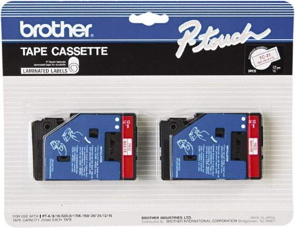 Brother - 1/2" Wide x 300" Long, White Tape Cassette - For Label Maker - Makers Industrial Supply