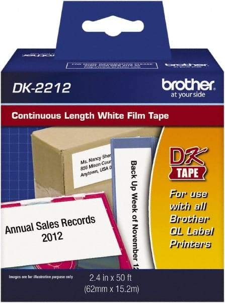 Brother - 2.4" Wide x 600" Long, White Film Label Tape - For PC Label Printers - Makers Industrial Supply