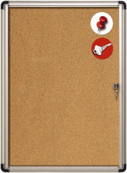 MasterVision - 28" Wide x 38" High Enclosed Cork Bulletin Board - Aluminum Frame, Tan & Aluminum - Makers Industrial Supply