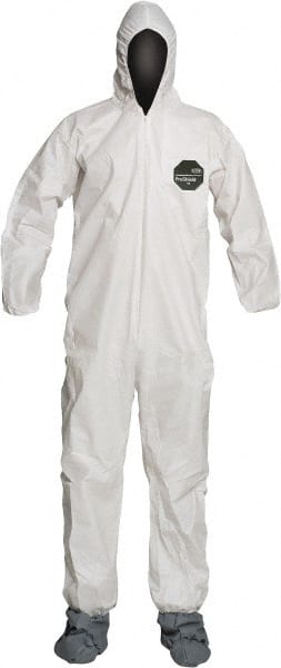 Disposable Coveralls: Size 3X-Large, 1.5 oz, SMS, Zipper Closure White, Serged Seam, Elastic Cuff, Elastic Ankle, ISO Non-Cleanroom Class