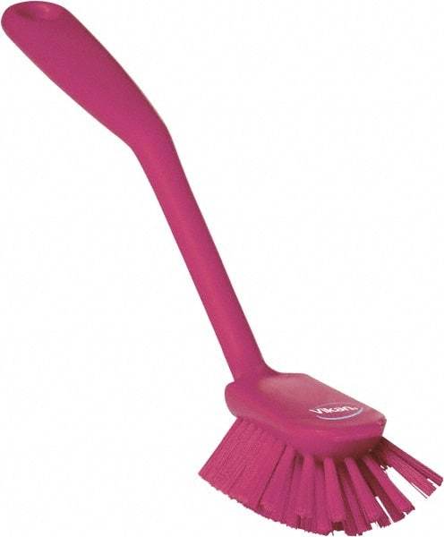 Vikan - 2.4" Bristle Length, Polyester Cleaning & Finishing Brush - 2-1/2" Long x 2.4" Wide Head, 10.8" OAL, Easy Grip Handle, Pink, Polypropylene Block - Makers Industrial Supply