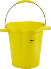 Vikan - 5 Gal, 18" High, Polypropylene Round Yellow Single Pail with Pour Spout - Handle Included, 15.4mm Top Length x 18.9" Top Width x 18.9" Top Diam - Makers Industrial Supply