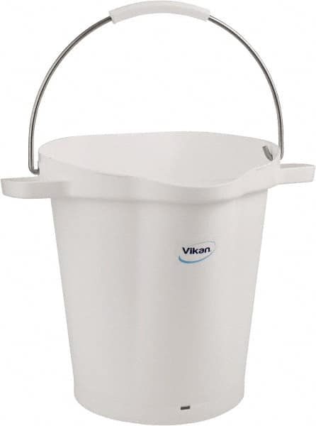 Vikan - 5 Gal, 18" High, Polypropylene Round White Single Pail with Pour Spout - Handle Included, 15.4mm Top Length x 18.9" Top Width x 18.9" Top Diam - Makers Industrial Supply