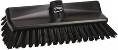 Vikan - 3.9" Bristle Length, Polyester Scrub Brush - 5-1/2" Wide Head, 3.9" OAL, European Threaded Handle, Black, Polypropylene Block - Makers Industrial Supply