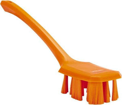 Vikan - 2-3/4" Bristle Length, Polyester Scrub Brush - 12" Long x 2-7/8" Wide Head, 15-1/2" OAL, Long Handle, Orange, Polypropylene Block - Makers Industrial Supply