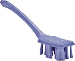 Vikan - 2-3/4" Bristle Length, Polyester Scrub Brush - 12" Long x 2-7/8" Wide Head, 15-1/2" OAL, Long Handle, Purple, Polypropylene Block - Makers Industrial Supply