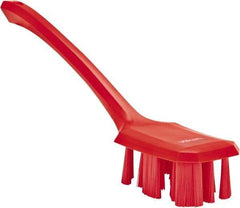 Vikan - 2-3/4" Bristle Length, Polyester Scrub Brush - 12" Long x 2-7/8" Wide Head, 15-1/2" OAL, Long Handle, Red, Polypropylene Block - Makers Industrial Supply