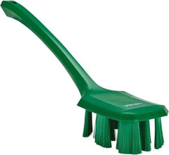 Vikan - 2-3/4" Bristle Length, Polyester Scrub Brush - 12" Long x 2-7/8" Wide Head, 15-1/2" OAL, Long Handle, Green, Polypropylene Block - Makers Industrial Supply