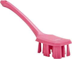 Vikan - 2-3/4" Bristle Length, Polyester Scrub Brush - 12" Long x 2-7/8" Wide Head, 15-1/2" OAL, Long Handle, Pink, Polypropylene Block - Makers Industrial Supply