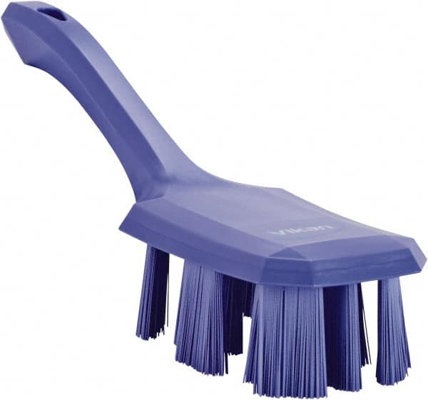 Vikan - 2-3/4" Bristle Length, Polyester Scrub Brush - 8" Long x 2-7/8" Wide Head, 10" OAL, Short Handle, Purple, Polypropylene Block - Makers Industrial Supply