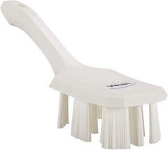 Vikan - 2-3/4" Bristle Length, Polyester Scrub Brush - 8" Long x 2-7/8" Wide Head, 10" OAL, Short Handle, White, Polypropylene Block - Makers Industrial Supply