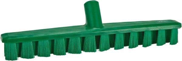 Vikan - 1-7/8" Bristle Length, Polyester Deck Scrub Brush - 1-7/8" Wide Head, 15-1/4" OAL, European Threaded Handle, Green, Polypropylene Block - Makers Industrial Supply