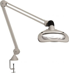 Vision Engineering - 45" Arm, Spring Suspension, Clamp Mount, LED, Light Gray, Magnifying Task Light - 6 Watts, 120 Volts, 1.88x Magnification - Makers Industrial Supply