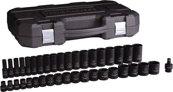 GearWrench - 39 Piece 1/2" Drive Black Finish Deep Well Impact Socket Set - 6 Points, 3/8" to 1-1/2" Range, Inch Measurement Standard - Makers Industrial Supply