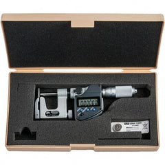 Mitutoyo - 0 to 1" Range, 0.00005" Resolution, Interchangeable Anvil Type Throat IP65 Electronic Outside Micrometer - 0.0002" Accuracy, Friction Thimble, Carbide-Tipped Face, SR44 Battery - Makers Industrial Supply