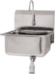 SANI-LAV - 19" Long x 16" Wide Inside, 1 Compartment, Grade 304 Stainless Steel Hand Sink Wall Mount with Single Knee Valve - 18 Gauge, 21" Long x 20" Wide x 24" High Outside, 10" Deep - Makers Industrial Supply