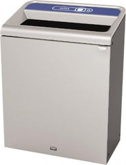 Rubbermaid - 45 Gal Gray Rectangle Decorative Indoor Single Stream Waste Receptacle - Metal, Paper Graphic, 37.965" High x 29.132" Long x 19-1/2" Wide, Lid Included - Makers Industrial Supply