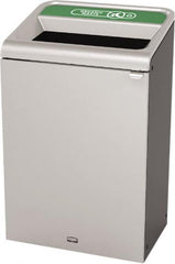 Rubbermaid - 33 Gal Gray Rectangle Decorative Indoor Single Stream Waste Receptacle - Metal, Organic Waste Graphic, 37.965" High x 24.051" Long x 19-1/2" Wide, Lid Included - Makers Industrial Supply