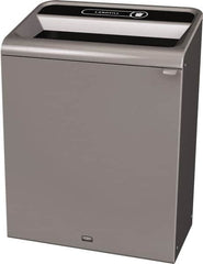 Rubbermaid - 45 Gal Gray Rectangle Decorative Indoor Single Stream Waste Receptacle - Metal, Landfill Graphic, 37.965" High x 29.132" Long x 19-1/2" Wide, Lid Included - Makers Industrial Supply