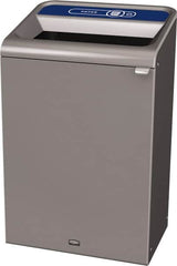 Rubbermaid - 33 Gal Gray Rectangle Decorative Indoor Single Stream Waste Receptacle - Metal, Paper Graphic, 37.965" High x 24.051" Long x 19-1/2" Wide, Lid Included - Makers Industrial Supply