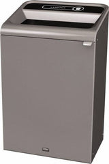 Rubbermaid - 33 Gal Gray Rectangle Decorative Indoor Single Stream Waste Receptacle - Metal, Landfill Graphic, 37.965" High x 24.051" Long x 19-1/2" Wide, Lid Included - Makers Industrial Supply