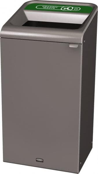 Rubbermaid - 23 Gal Gray Rectangle Decorative Indoor Single Stream Waste Receptacle - Metal, Organic Waste Graphic, 37.965" High x 19.588" Long x 19-1/2" Wide, Lid Included - Makers Industrial Supply