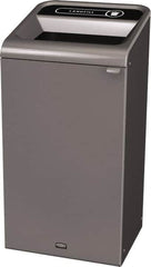 Rubbermaid - 23 Gal Gray Rectangle Decorative Indoor Single Stream Waste Receptacle - Metal, Landfill Graphic, 37.965" High x 19.588" Long x 19-1/2" Wide, Lid Included - Makers Industrial Supply