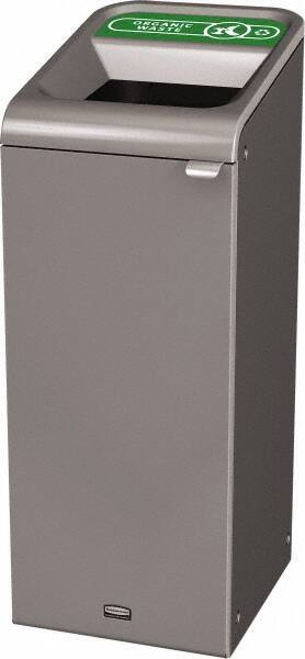 Rubbermaid - 15 Gal Gray Rectangle Decorative Indoor Single Stream Waste Receptacle - Metal, Organic Waste Graphic, 37.965" High x 14.784" Long x 19-1/2" Wide, Lid Included - Makers Industrial Supply