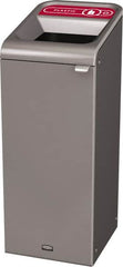 Rubbermaid - 15 Gal Gray Rectangle Decorative Indoor Single Stream Waste Receptacle - Metal, Plastic Graphic, 37.965" High x 14.784" Long x 19-1/2" Wide, Lid Included - Makers Industrial Supply