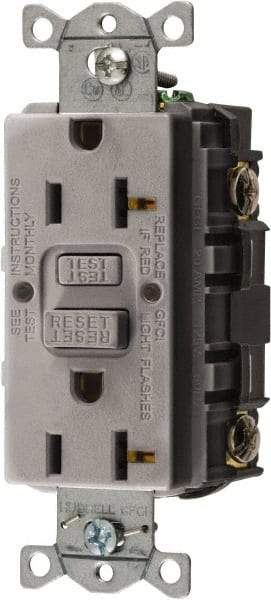 Hubbell Wiring Device-Kellems - 1 Phase, 5-20R NEMA, 125 VAC, 20 Amp, GFCI Receptacle - 2 Pole, Back and Side Wiring, Commercial Grade - Makers Industrial Supply