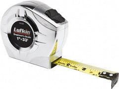 Lufkin - 33' x 1" Yellow Blade Tape Measure - 1/16" & 1/10 & 1/100' Graduation, A4 Graduation Style - Makers Industrial Supply