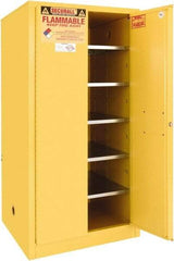 Securall Cabinets - 2 Door, 5 Shelf, Yellow Steel Standard Safety Cabinet for Flammable and Combustible Liquids - 65" High x 31" Wide x 31" Deep, Manual Closing Door, 3 Point Key Lock, 120 Gal Capacity - Makers Industrial Supply