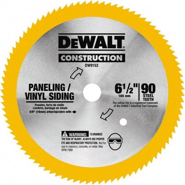 DeWALT - 6-1/2" Diam, 5/8" Arbor Hole Diam, 90 Tooth Wet & Dry Cut Saw Blade - Tungsten Carbide-Tipped, Fast Cutting Action, Diamond Arbor - Makers Industrial Supply