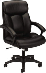 Basyx - 45-1/2" High Executive High Back Leather Chair - 27" Wide x 37-1/2" Deep, Leather Seat, Black - Makers Industrial Supply