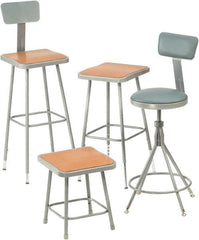 NPS - 24 Inch High, Stationary Fixed Height Stool - 16 Inch Deep x 16 Inch Wide, Hardboard Seat, Gray and Brown - Makers Industrial Supply