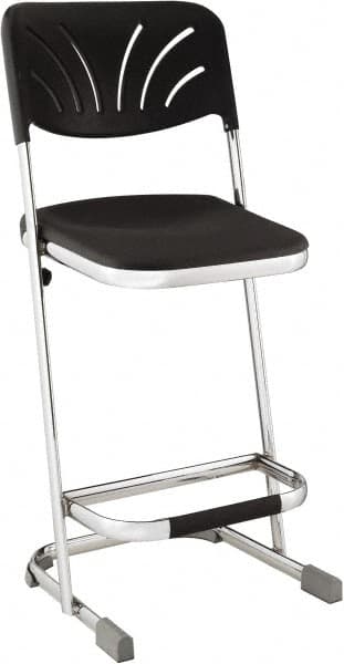 NPS - 24 Inch High, Stationary Square Seat with Steel Backrest - 16-1/4 Inch Deep x 16-3/4 Inch Wide, Plastic Seat, Black and Chrome - Makers Industrial Supply