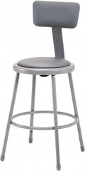 NPS - 24 Inch High, Stationary Fixed Height Stool with Adjustable Height Backrest - 15 Inch Deep x 15 Inch Wide, Vinyl Seat, Gray - Makers Industrial Supply