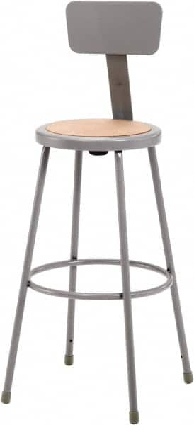 NPS - 30 Inch High, Stationary Fixed Height Stool with Adjustable Height Back - 16-1/2 Inch Deep x 16-1/2 Inch Wide, Hardboard Seat, Gray and Brown - Makers Industrial Supply