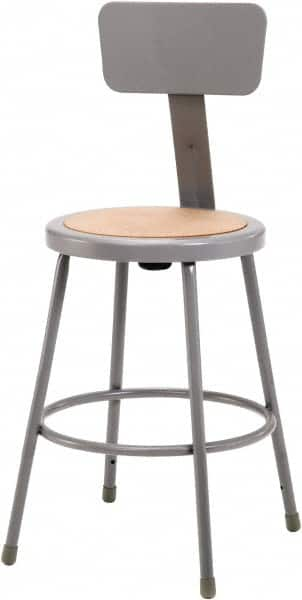 NPS - 24 Inch High, Stationary Fixed Height Stool with Adjustable Height Back - 16-1/8 Inch Deep x 16-1/8 Inch Wide, Hardboard Seat, Gray and Brown - Makers Industrial Supply