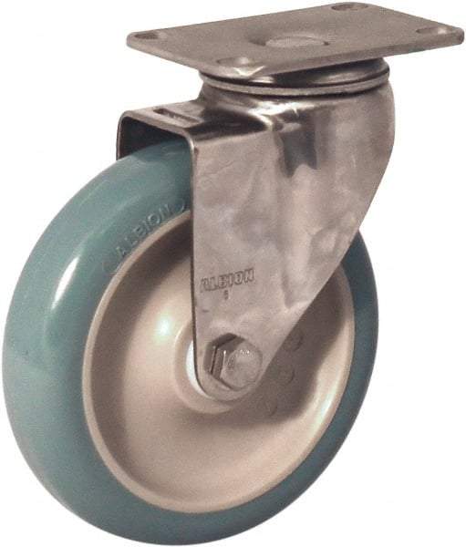 Albion - 4" Diam x 1-1/4" Wide x 5-1/8" OAH Top Plate Mount Swivel Caster - Antimicrobial Polyurethane over Polypropylene, 350 Lb Capacity, Delrin Bearing, 2-1/2 x 3-5/8" Plate - Makers Industrial Supply