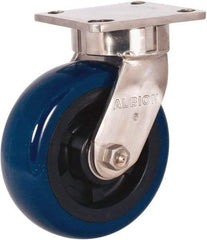 Albion - 5" Diam x 2" Wide x 6-1/2" OAH Top Plate Mount Swivel Caster - Polyurethane Mold on Polypropylene, 900 Lb Capacity, Delrin Bearing, 4 x 4-1/2" Plate - Makers Industrial Supply